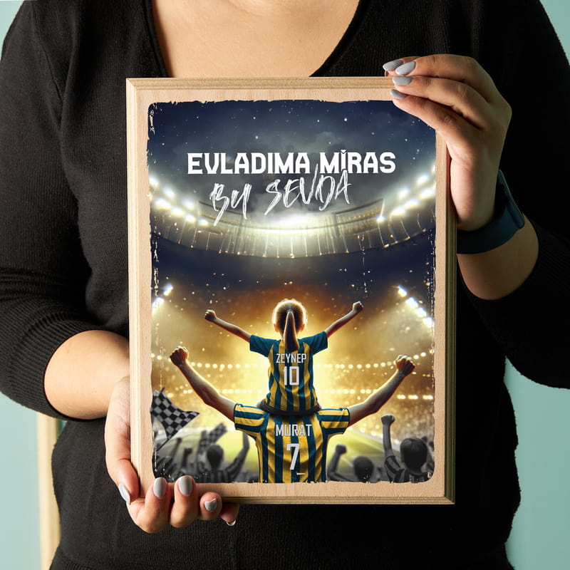 Sarı Lacivert Taraftarlara Kişiye Özel Ahşap Tablo