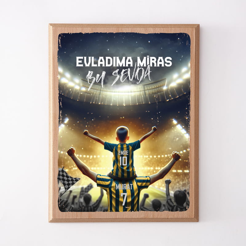 Sarı Lacivert Taraftarlara Kişiye Özel Ahşap Tablo
