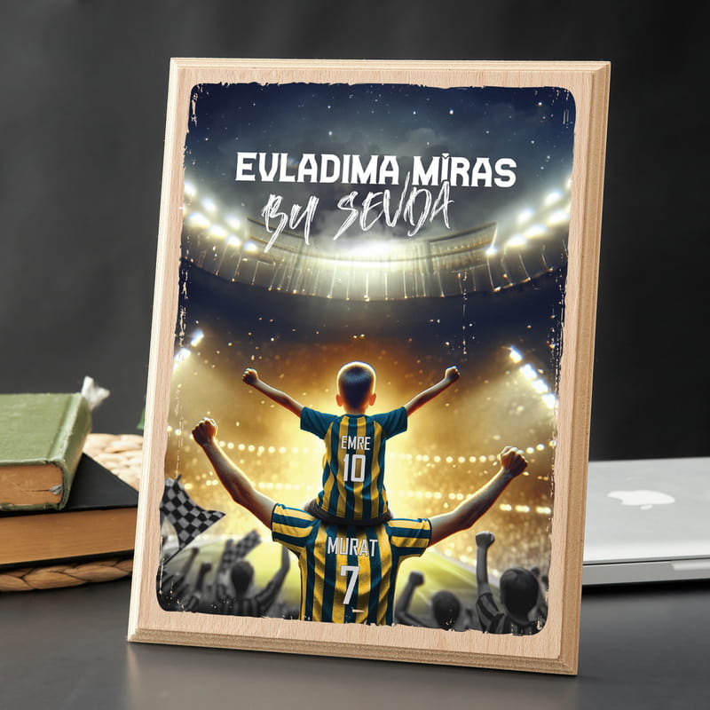 Sarı Lacivert Taraftarlara Kişiye Özel Ahşap Tablo
