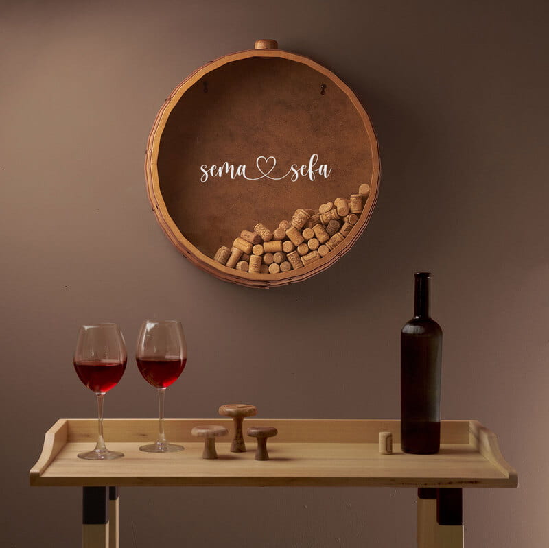 Sevgililere Özel Şarap Mantarı Meşe Koleksiyon Kutusu