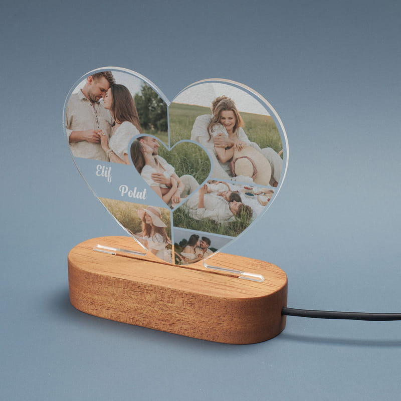 Sevgimizin Çerçevesi Fotoğraflı Kalp Led Lamba