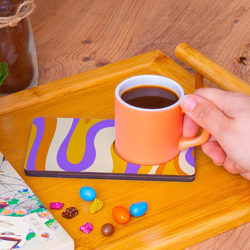 Şık Tasarımlı 2'li Ahşap Renkli Fincan Aromalı Türk Kahvesi Magnet Hediye Seti