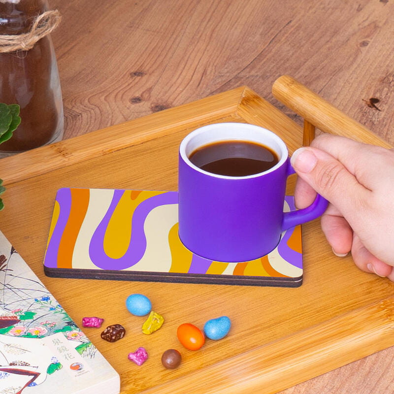 Şık Tasarımlı 2'li Ahşap Renkli Fincan Aromalı Türk Kahvesi Magnet Hediye Seti