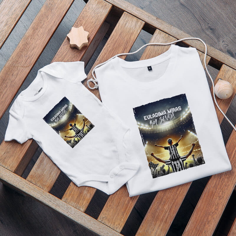 Siyah Beyaz Taraftarlara Kişiye Özel Baba Bebek Kombini