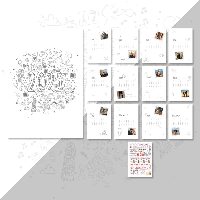 Stickerlı Fotoğraf Özelleştirmeli 2026 Duvar Takvimi