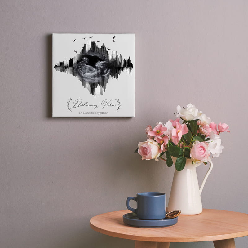 Ultrason Fotoğraflı Bebeğinize Özel İsim Yazılı Kanvas Tablo - 25x25