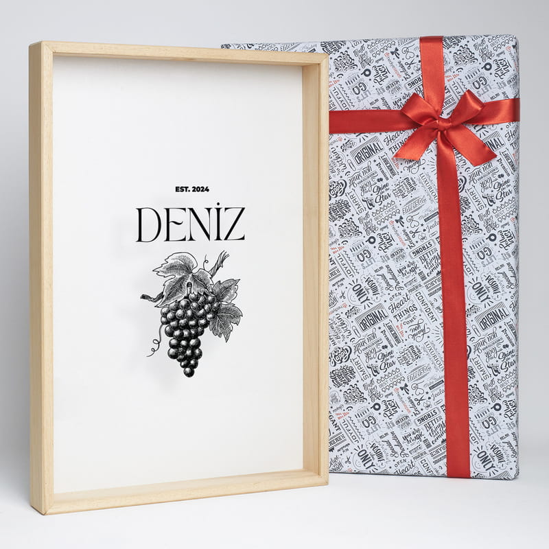 Üzüm Bağı Tasarımlı İsme Özel Şarap Tıpası Koleksiyon Kutusu
