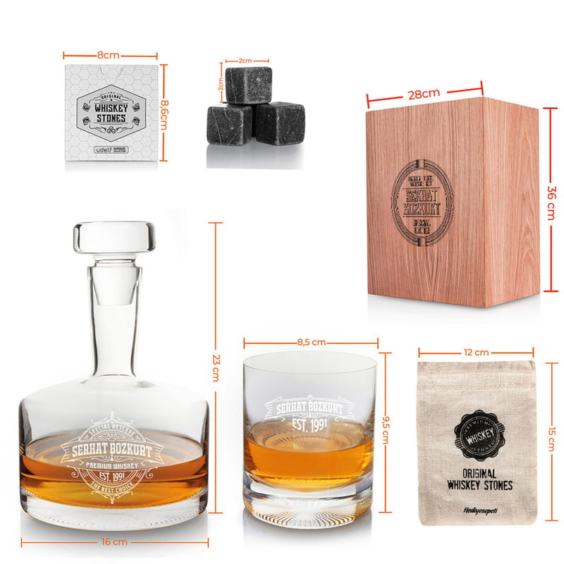 Vintage Tarz İsim ve Mesaj Yazılı Ahşap Kutulu Tokyo Viski Seti