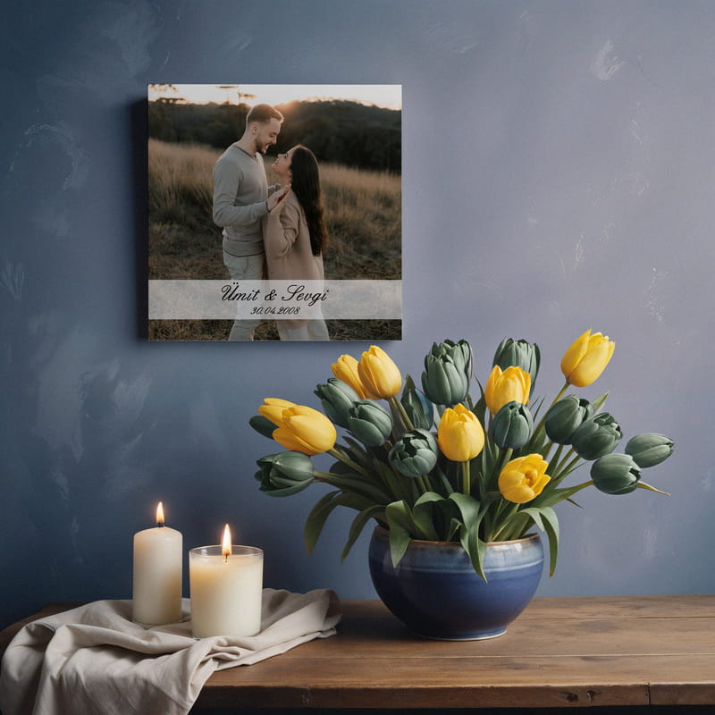 Yeni Ev Hediyesi Fotoğraflı 25x25 Kanvas Tablo