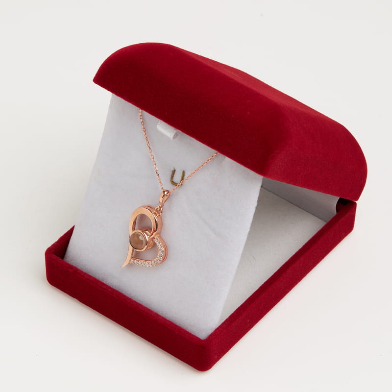 100 Dil Seni Seviyorum Gümüş Kolyeli Romantik Hediye Kutusu