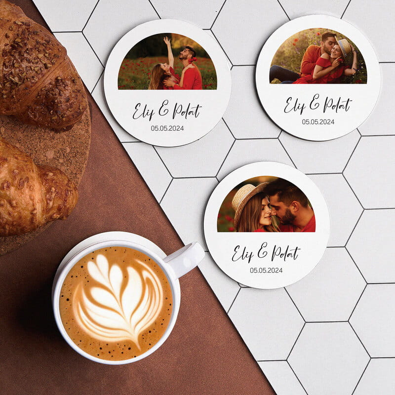 6'lı Bardak Altlığı Seti - Fotoğraf İsim Özelleştirmeli