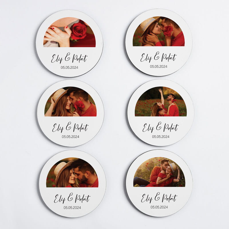 6'lı Bardak Altlığı Seti - Fotoğraf İsim Özelleştirmeli