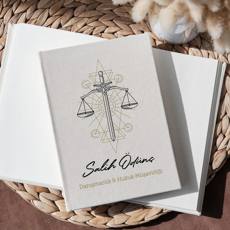 Adalet Terazisi Tasarımlı Kişiye Özel Kanvas Defter