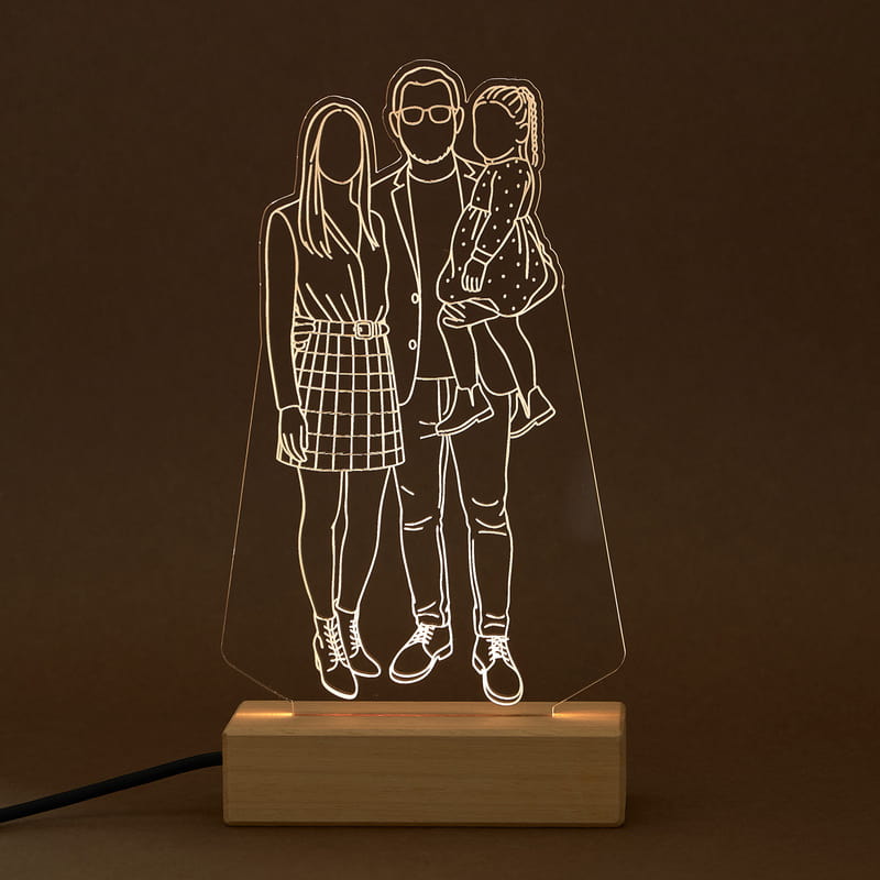 Aile Fotoğraflı Line Art Tasarımlı Led Lamba