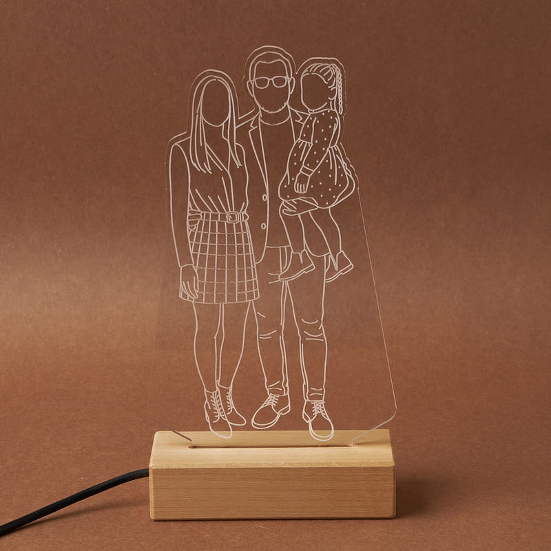 Aile Fotoğraflı Line Art Tasarımlı Led Lamba