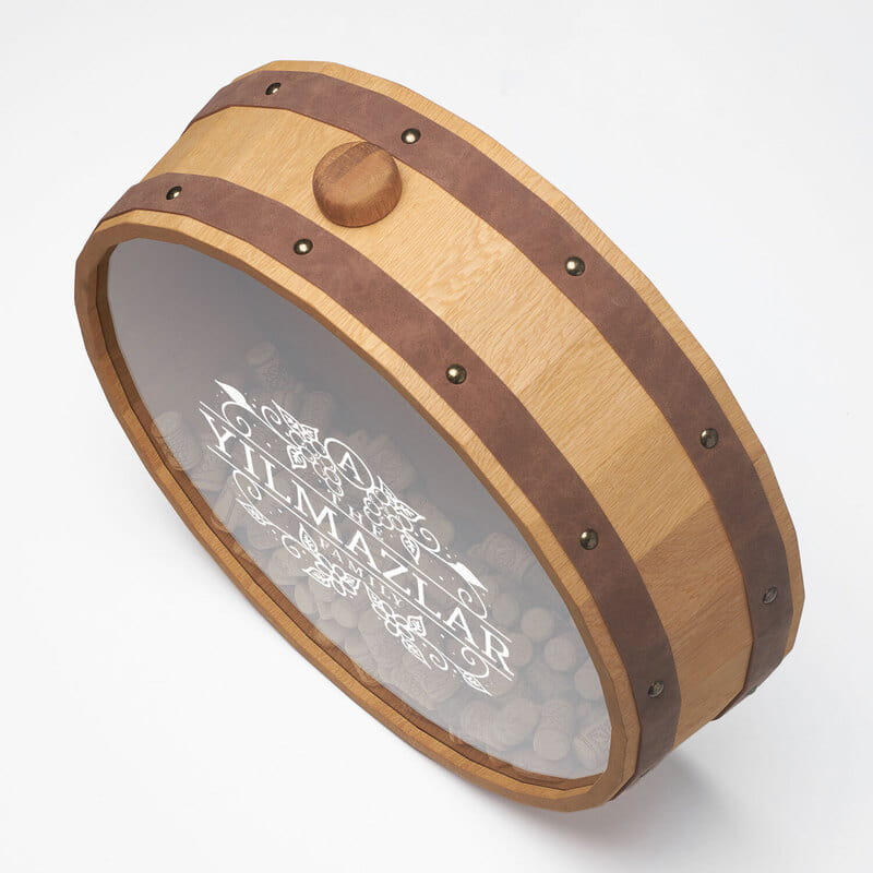 Aile İsmi Motifli Dekoratif Fıçı Şarap Tıpası Saklama Kutusu