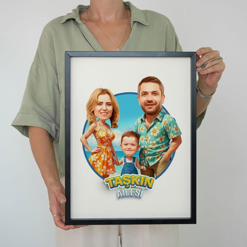 Aile Karikatür Fotoğraf Çerçevesi