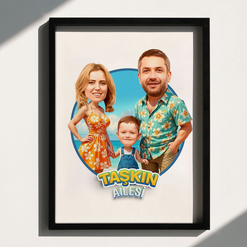 Aile Karikatür Fotoğraf Çerçevesi