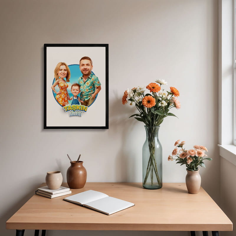 Aile Karikatür Fotoğraf Çerçevesi