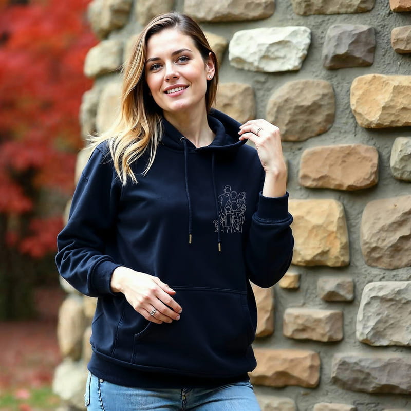 Aile Silüetli Fotoğrafınıza Özel Line Art Tasarımlı Sweatshirt