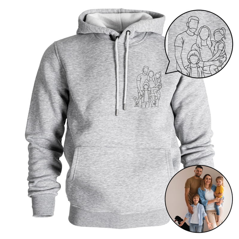Aile Silüetli Fotoğrafınıza Özel Line Art Tasarımlı Sweatshirt