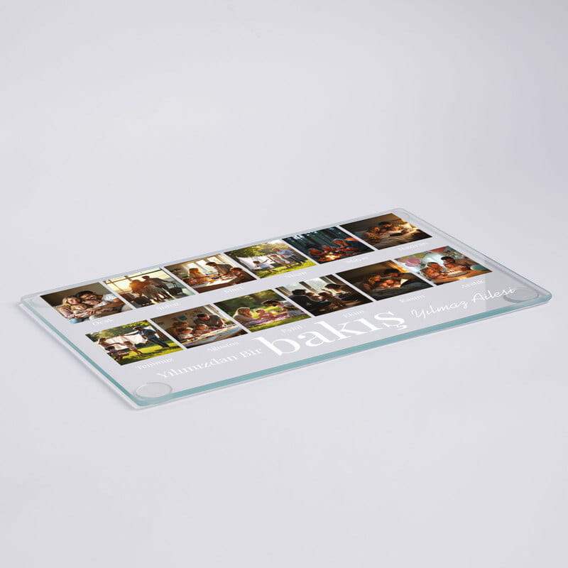 Ailemizin Yılı Fotoğraflı Cam Kesme Tahtası