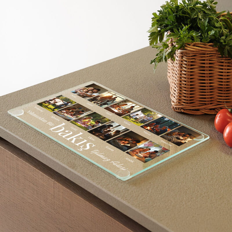 Ailemizin Yılı Fotoğraflı Cam Kesme Tahtası