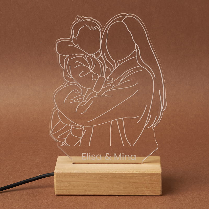 Anne Bebek Kişiye Özel Line Art Silüet Led Lamba