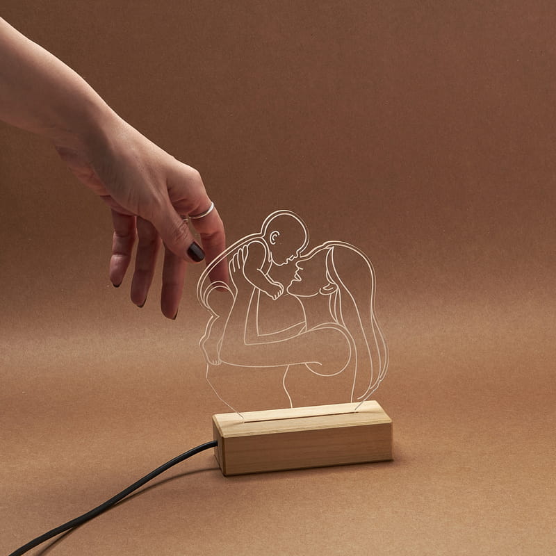Anneme İlk Anneler Günü Hediyem Line Art Led Lamba