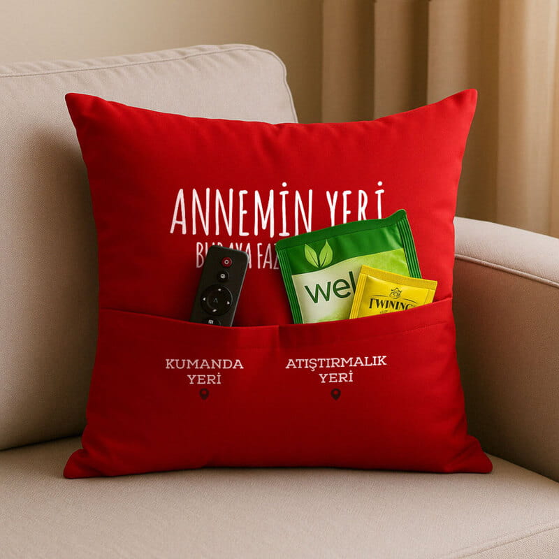 Annemin Yeri Kumanda ve Atıştırmalık Cepli Yastık