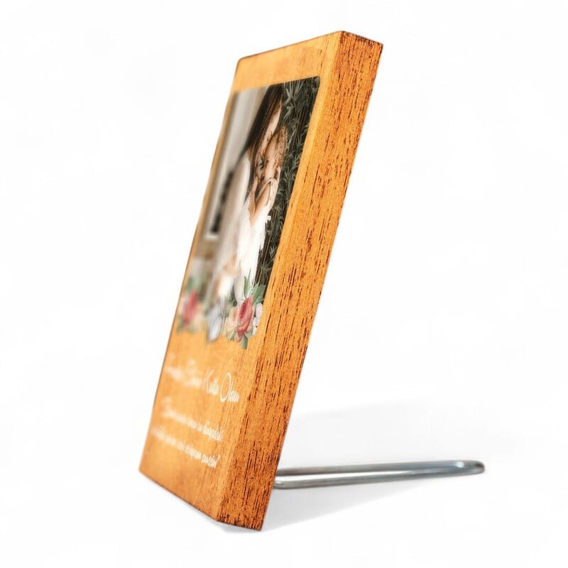 Anneye Çiçek Tasarımlı Mesaj ve Fotoğraflı Baskılı Masif Çerçeve