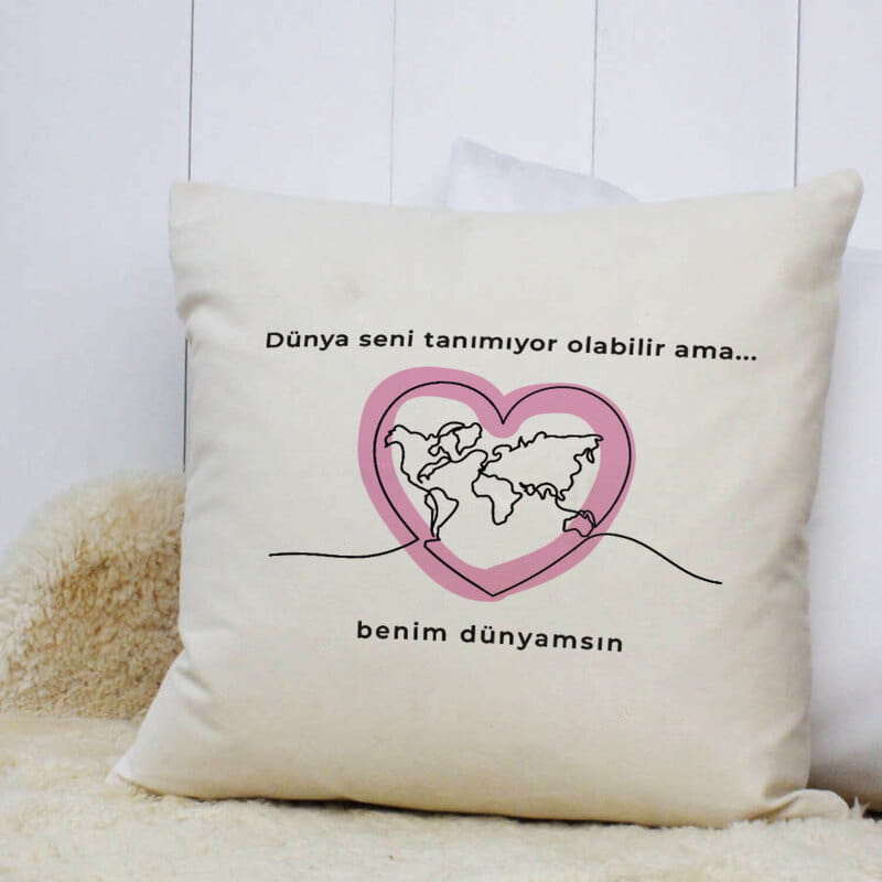 Anneye Özel Dünyamsın Tasarımlı Yastık