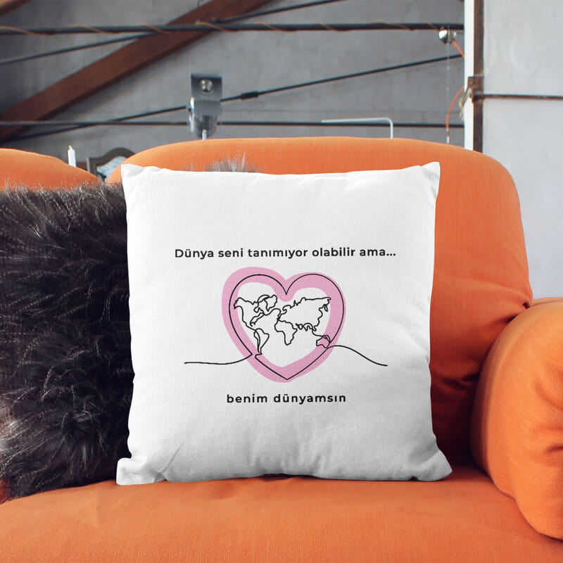 Anneye Özel Dünyamsın Tasarımlı Yastık