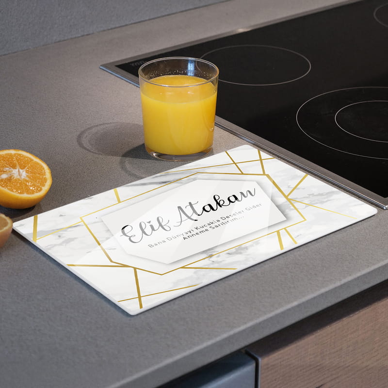 Anneye Özel İsim ve Mesajlı Cam Kesme Tahtası