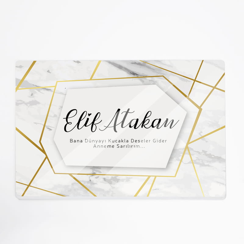 Anneye Özel İsim ve Mesajlı Cam Kesme Tahtası