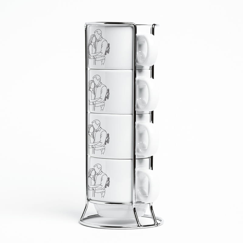 Aşkın Çizgisi Line Art Standlı 4'lü Fincan Takımı