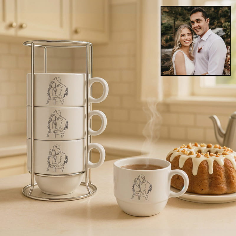 Aşkın Çizgisi Line Art Standlı 4'lü Fincan Takımı