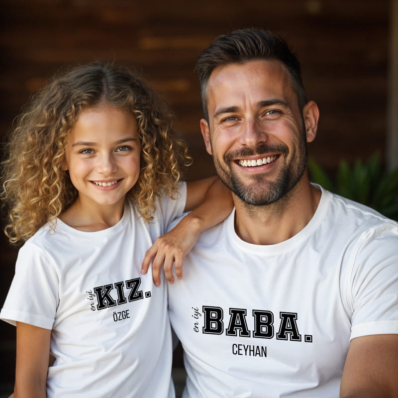 Baba Kız Kombini İsme Özel İkili Tişört
