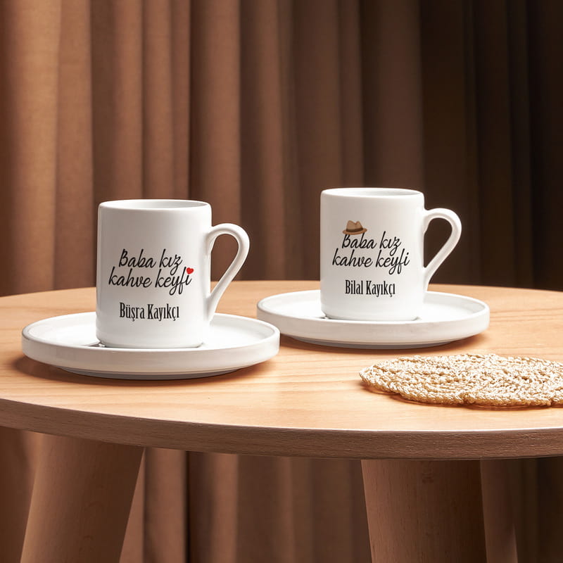 Baba Kız Tasarımlı İsme Özel Türk Kahve Fincanı Seti