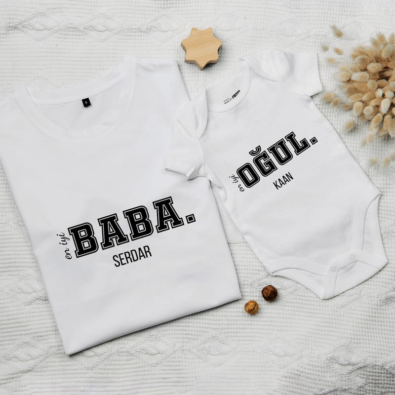 Baba Oğul Kombin İsim Yazılı Tişört ve Body