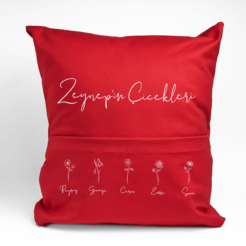 Babaanne & Torun İsimli Doğum Çiçeği Tasarımlı Cepli Yastık