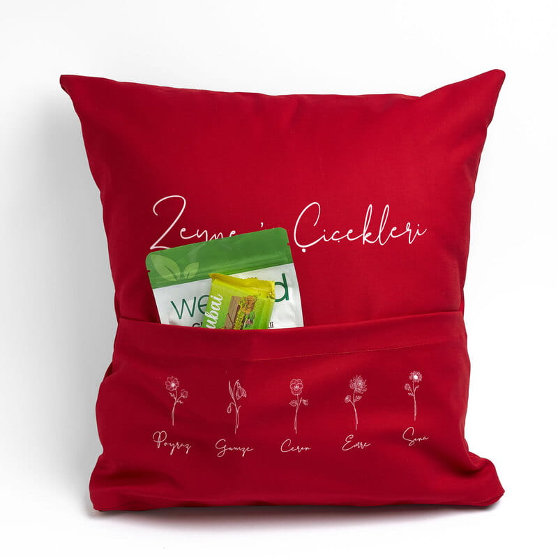 Babaanne & Torun İsimli Doğum Çiçeği Tasarımlı Cepli Yastık