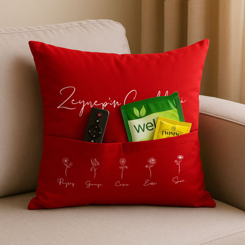 Babaanne & Torun İsimli Doğum Çiçeği Tasarımlı Cepli Yastık