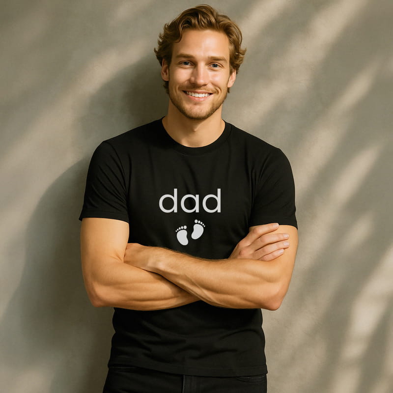 Bebek Ayak İzi Tasarımlı Baba Tişört & Bebek Zıbın Kombini