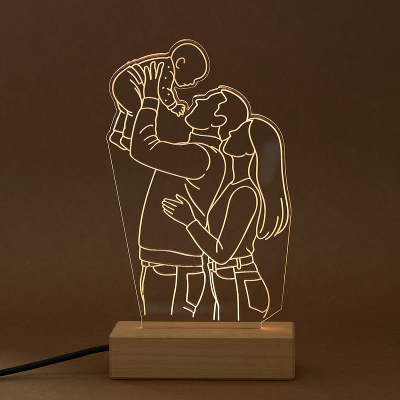 Benim Güzel Ailem Line Art Tasarımlı Led Lamba