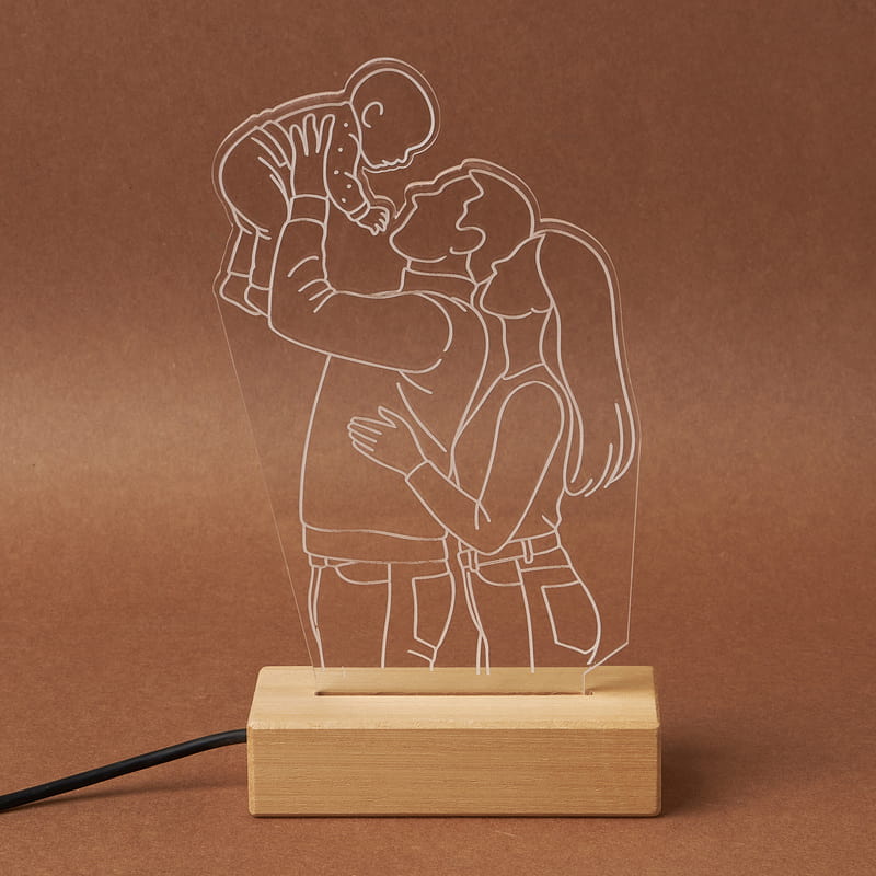 Benim Güzel Ailem Line Art Tasarımlı Led Lamba