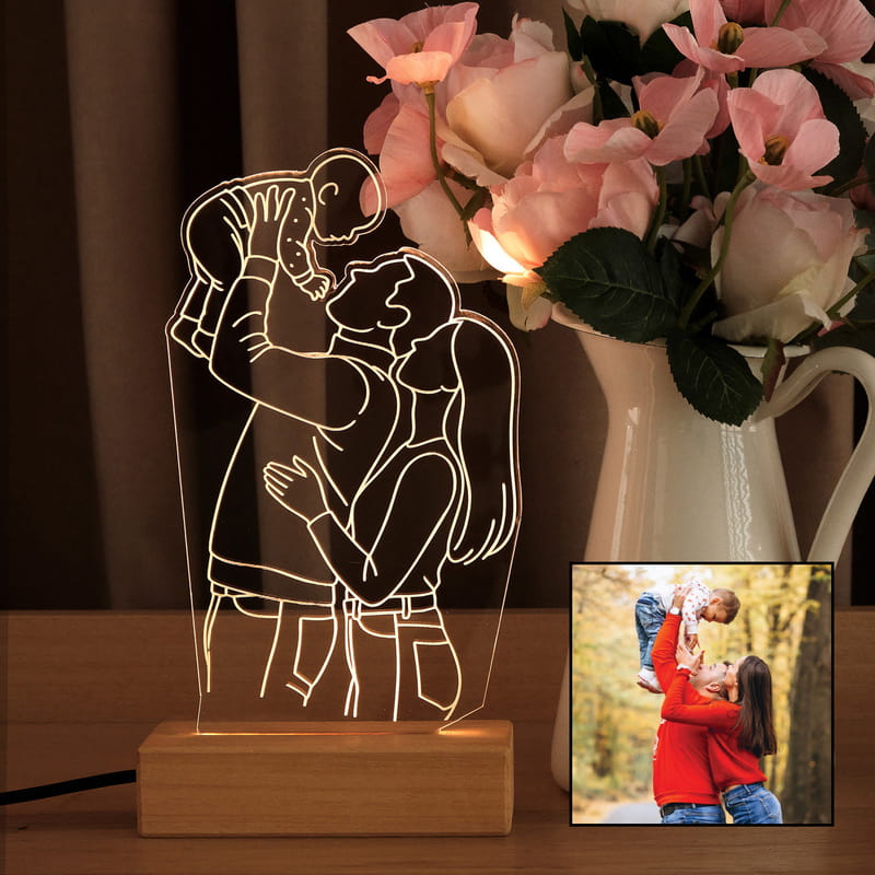 Benim Güzel Ailem Line Art Tasarımlı Led Lamba