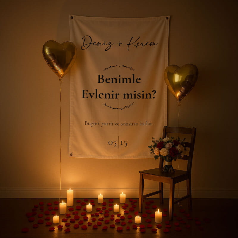 Benimle Evlenir misin Evlilik Teklifi Pankartı - 95x145 cm