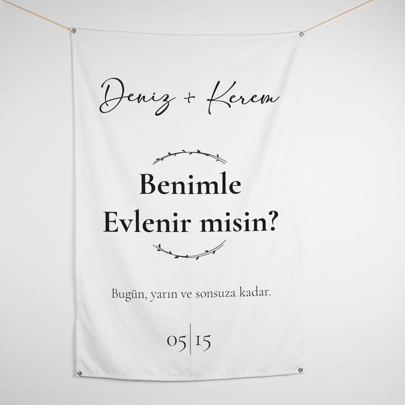 Benimle Evlenir misin Evlilik Teklifi Pankartı - 95x145 cm