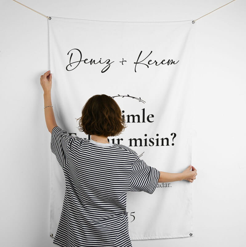 Benimle Evlenir misin Evlilik Teklifi Pankartı - 95x145 cm